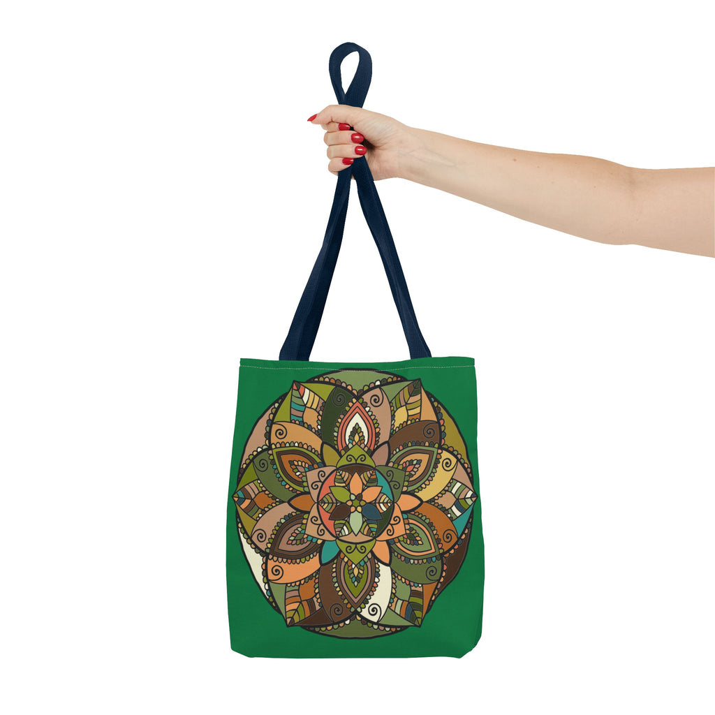 Boho Mandala Tote Bag — Green Floral Pattern AOP Shopper