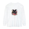 Black Cat Floral Watercolor Long Sleeve T-Shirt featuring a beautiful watercolor design of a black cat and flowers