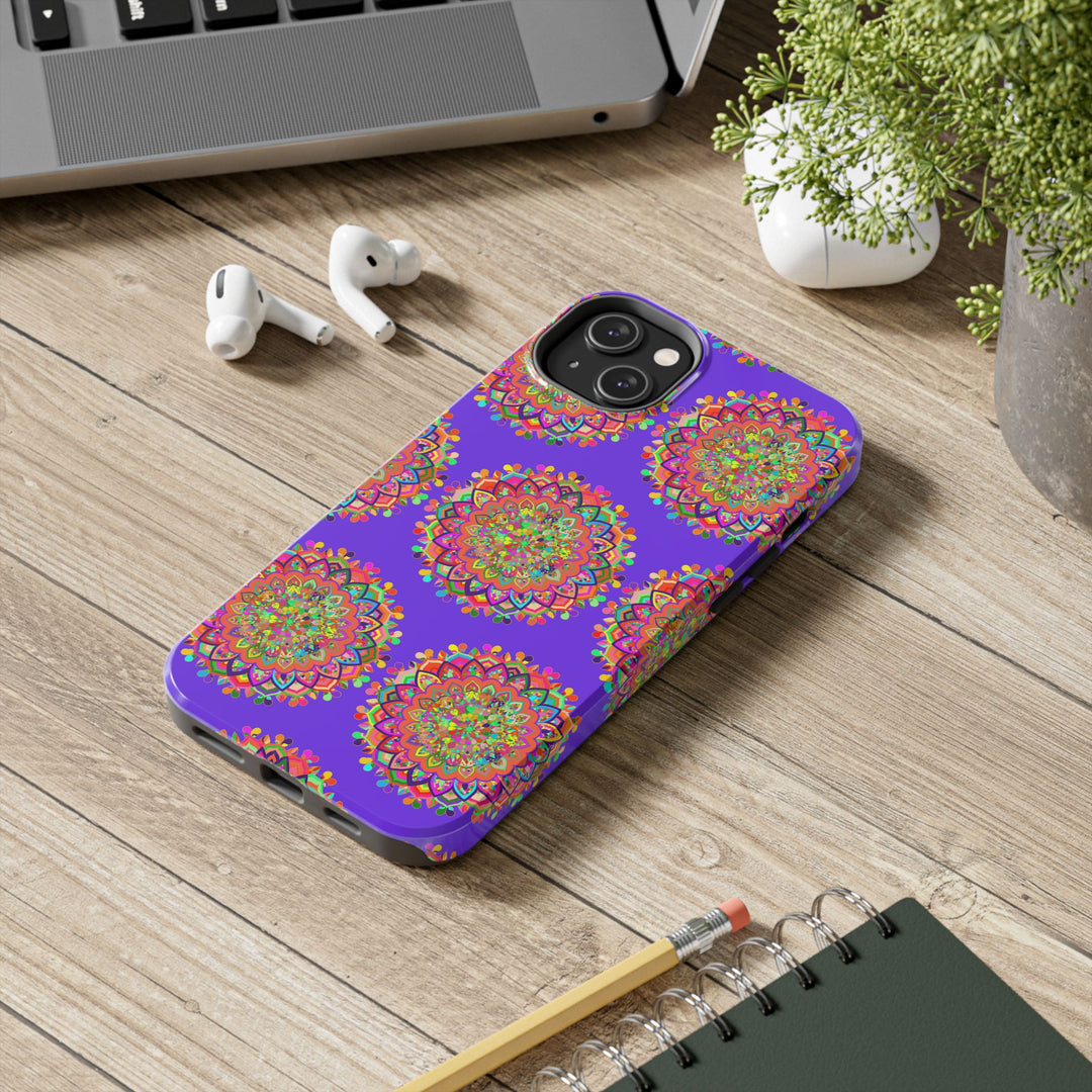 Hand-drawn small purple mandala art phone case designed for iPhone X and XS, showcasing intricate and unique design