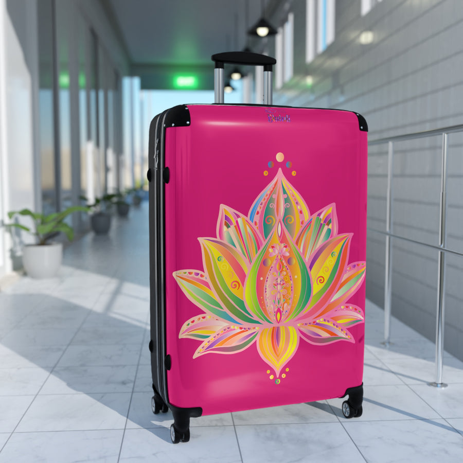 Pink Lotus Suitcase – Vibrant Floral Carry-On Luggage