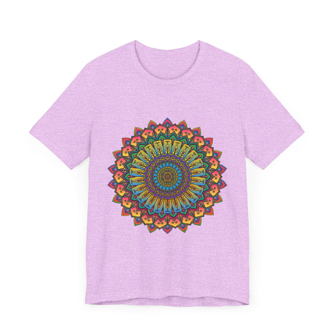 A vibrant and colorful intricate mandala meditation tee, perfect for relaxation