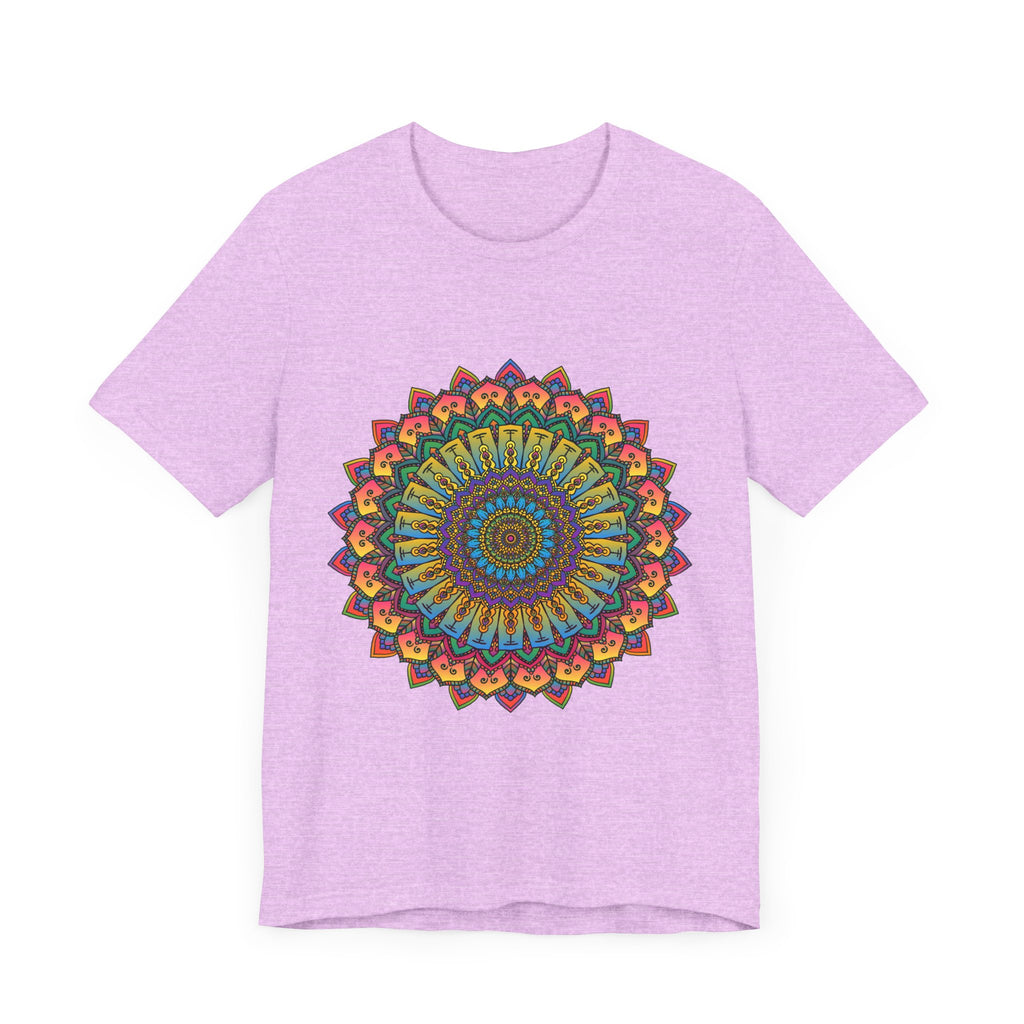 A vibrant and colorful intricate mandala meditation tee, perfect for relaxation