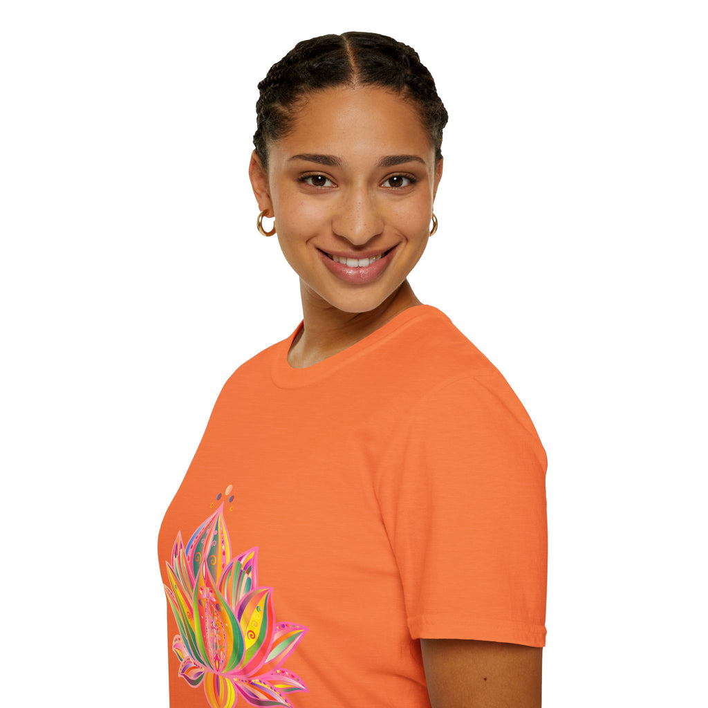 A beautiful hand-drawn lotus mandala design featured on a unisex t-shirt by Blululi