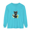 Black Cat Watercolor Long Sleeve T-Shirt featuring a realistic watercolor black cat design