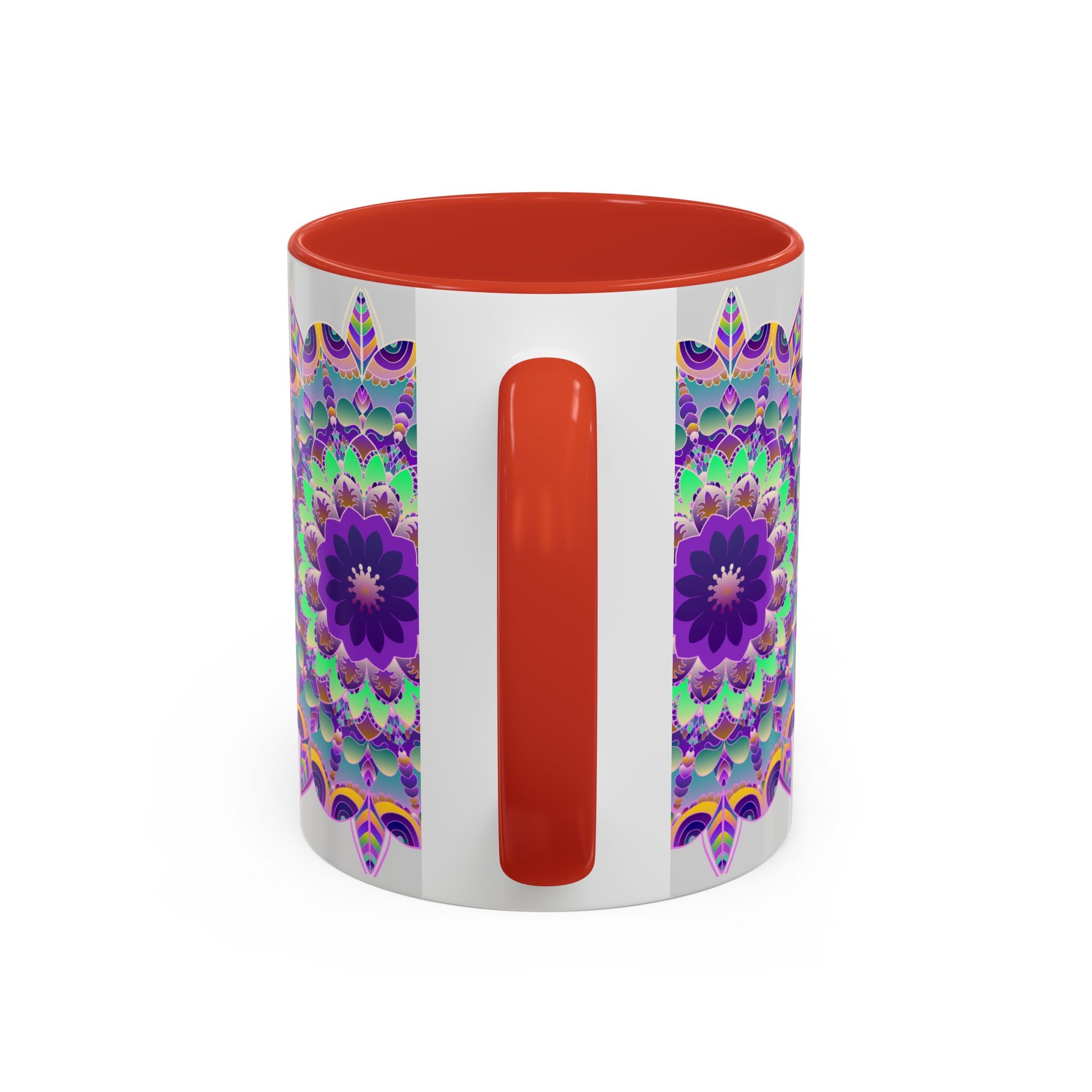 Beautiful light grey mandala art mug with vibrant and intricate design