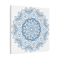 Handmade Mandala Art in Steel Blue on Matte Canvas, Stretched, 125 - Beautiful and intricate mandala design wall art perfect for home decor