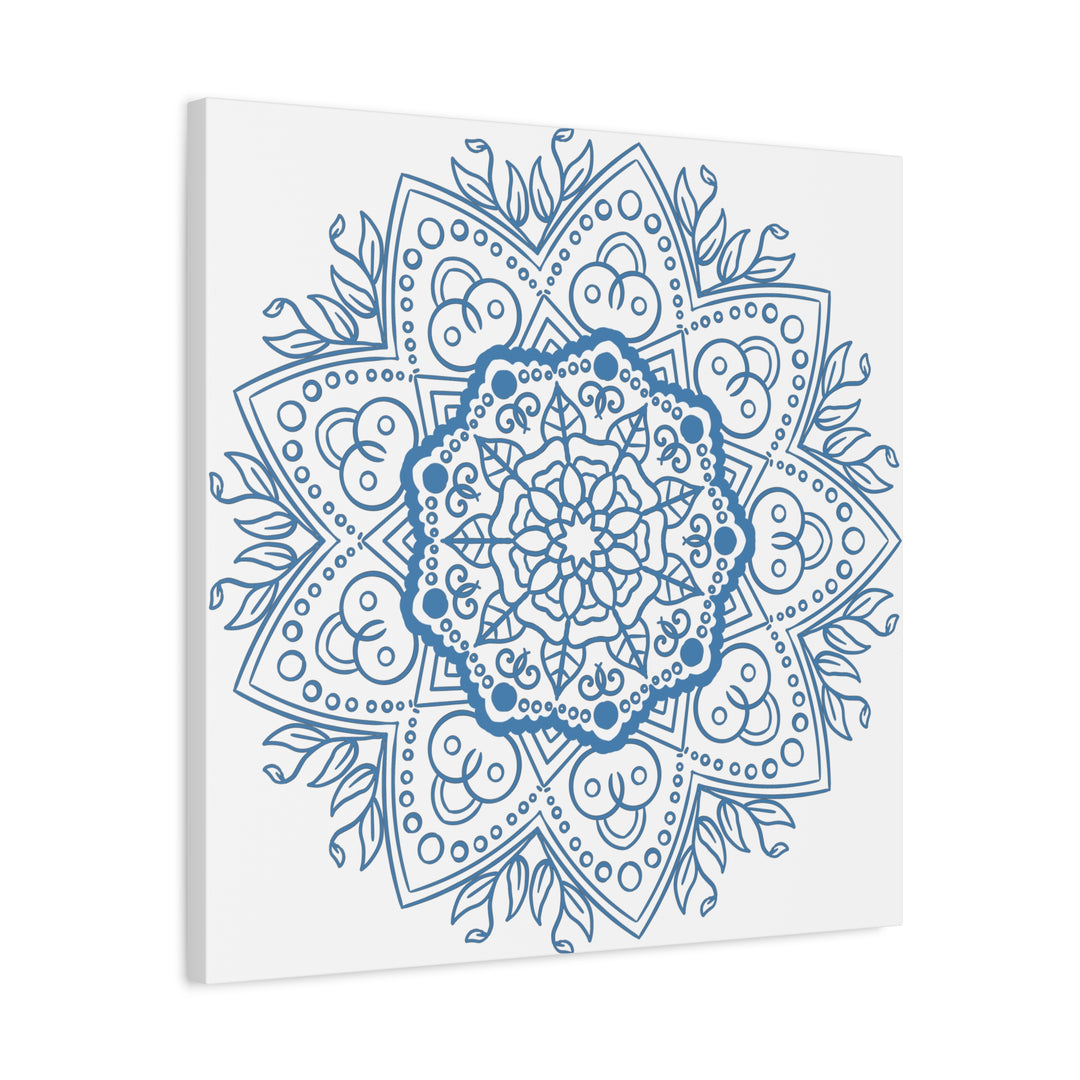 Handmade Mandala Art in Steel Blue on Matte Canvas, Stretched, 125 - Beautiful and intricate mandala design wall art perfect for home decor