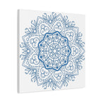 Handmade Mandala Art in Steel Blue on Matte Canvas, Stretched, 125 - Beautiful and intricate mandala design wall art perfect for home decor
