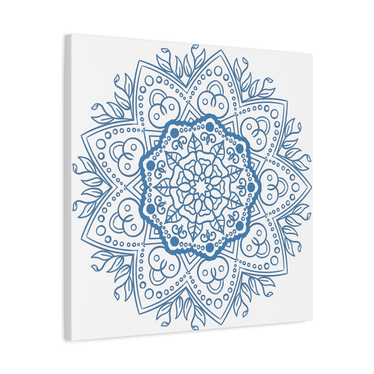 Handmade Mandala Art in Steel Blue on Matte Canvas, Stretched, 125 - Beautiful and intricate mandala design wall art perfect for home decor