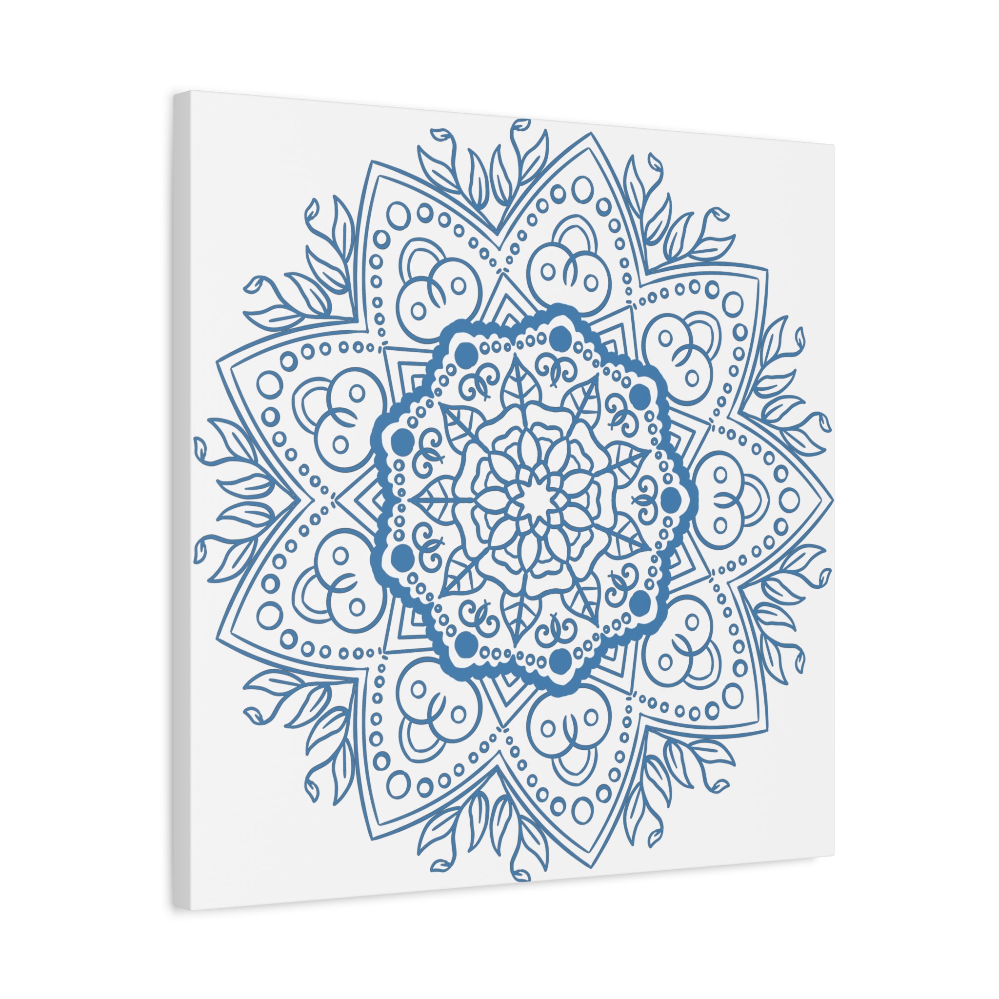 Handmade Mandala Art in Steel Blue on Matte Canvas, Stretched, 125 - Beautiful and intricate mandala design wall art perfect for home decor