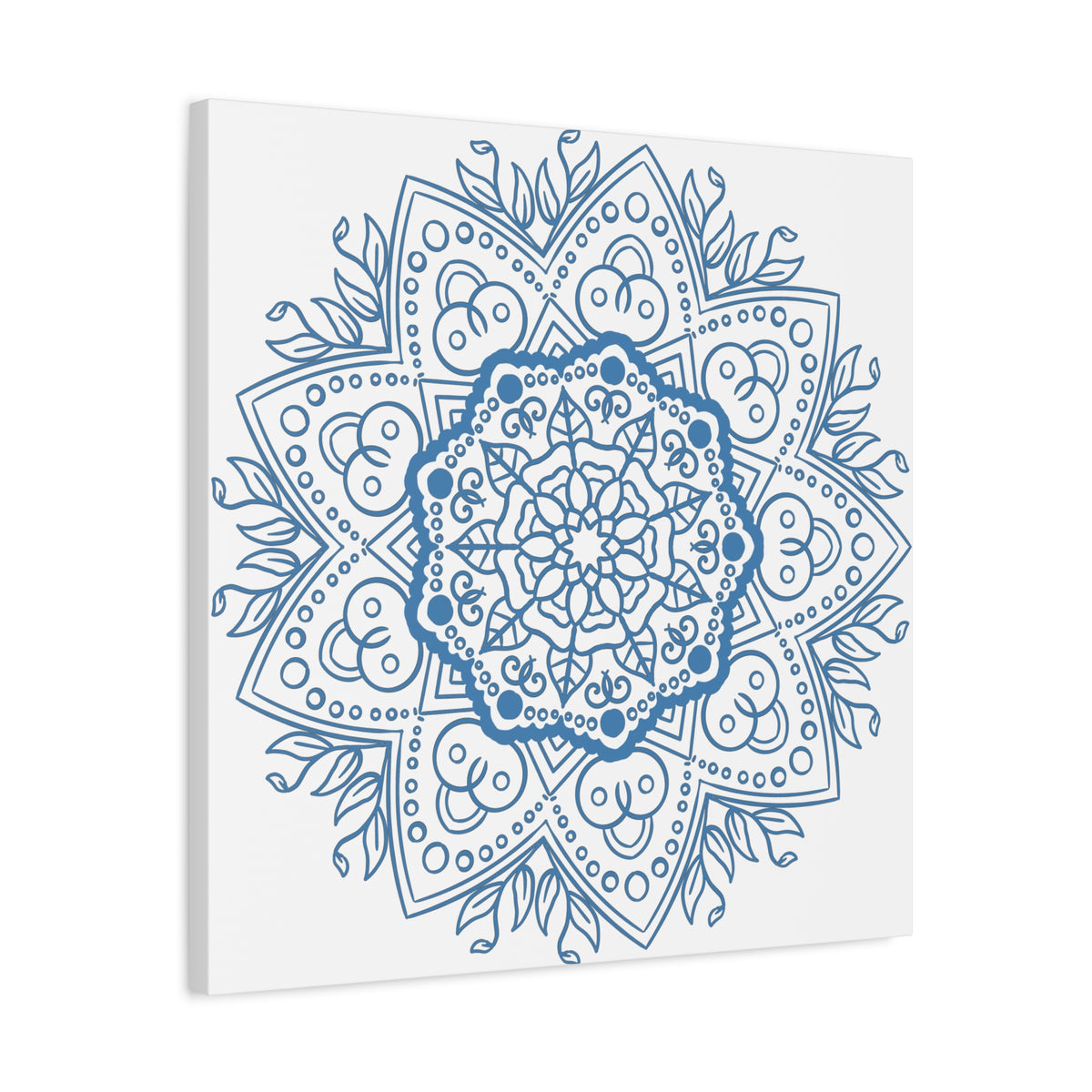 Handmade Mandala Art in Steel Blue on Matte Canvas, Stretched, 125 - Beautiful and intricate mandala design wall art perfect for home decor