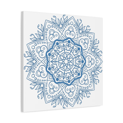 Handmade Mandala Art in Steel Blue on Matte Canvas, Stretched, 125 - Beautiful and intricate mandala design wall art perfect for home decor