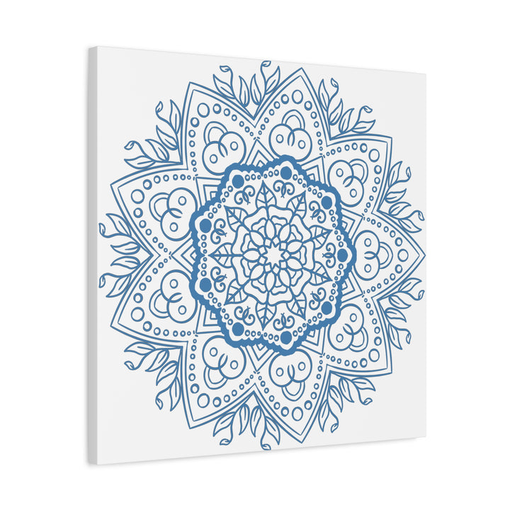 Handmade Mandala Art in Steel Blue on Matte Canvas, Stretched, 125 - Beautiful and intricate mandala design wall art perfect for home decor