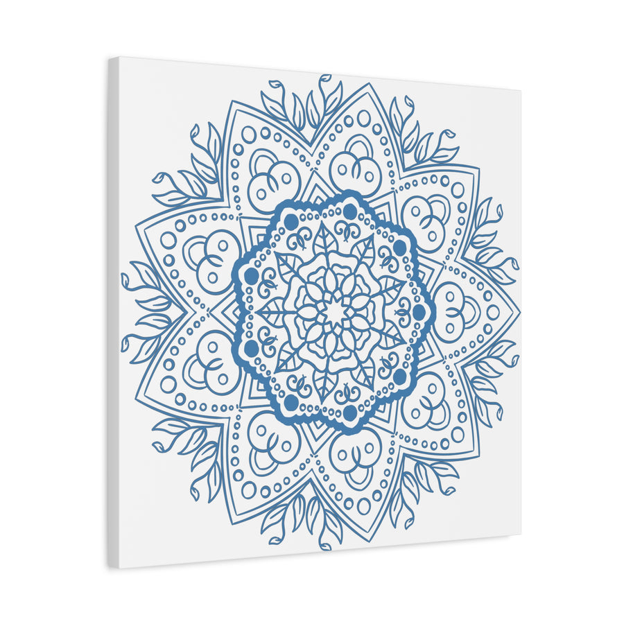 Handmade Mandala Art in Steel Blue on Matte Canvas, Stretched, 125 - Beautiful and intricate mandala design wall art perfect for home decor