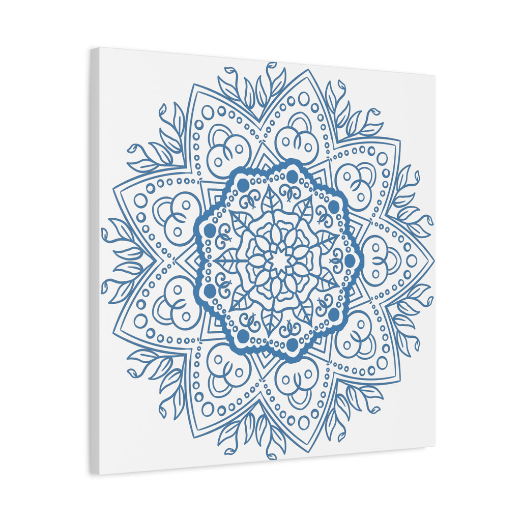 Handmade Mandala Art in Steel Blue on Matte Canvas, Stretched, 125 - Beautiful and intricate mandala design wall art perfect for home decor