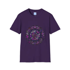 Soft purple unisex t-shirt featuring a hand-drawn mandala art design