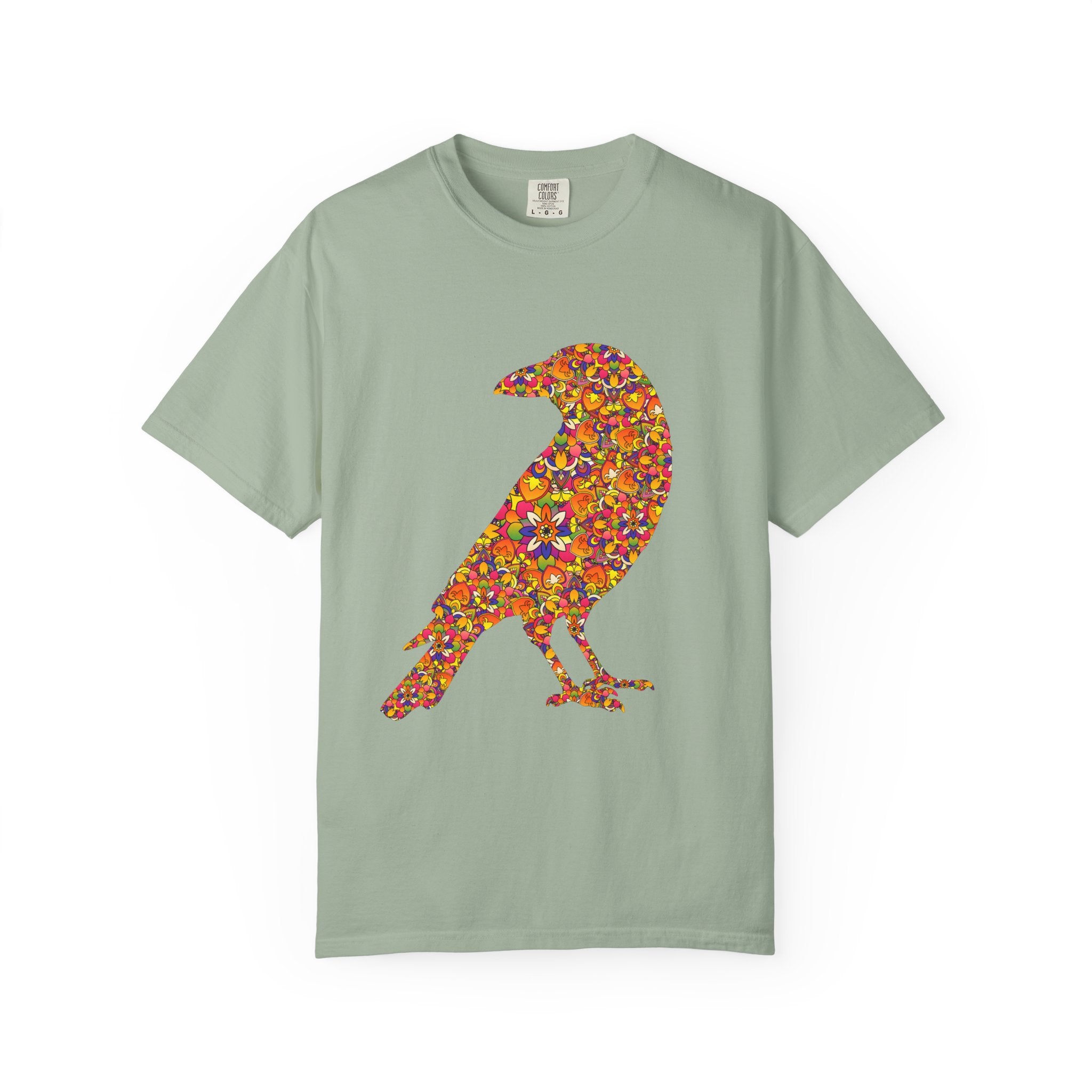 Maglietta con mandala floreale e corvo radioso