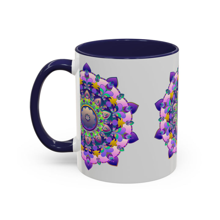 A vibrant and eye-catching mandala art mug featuring a colorful floral design