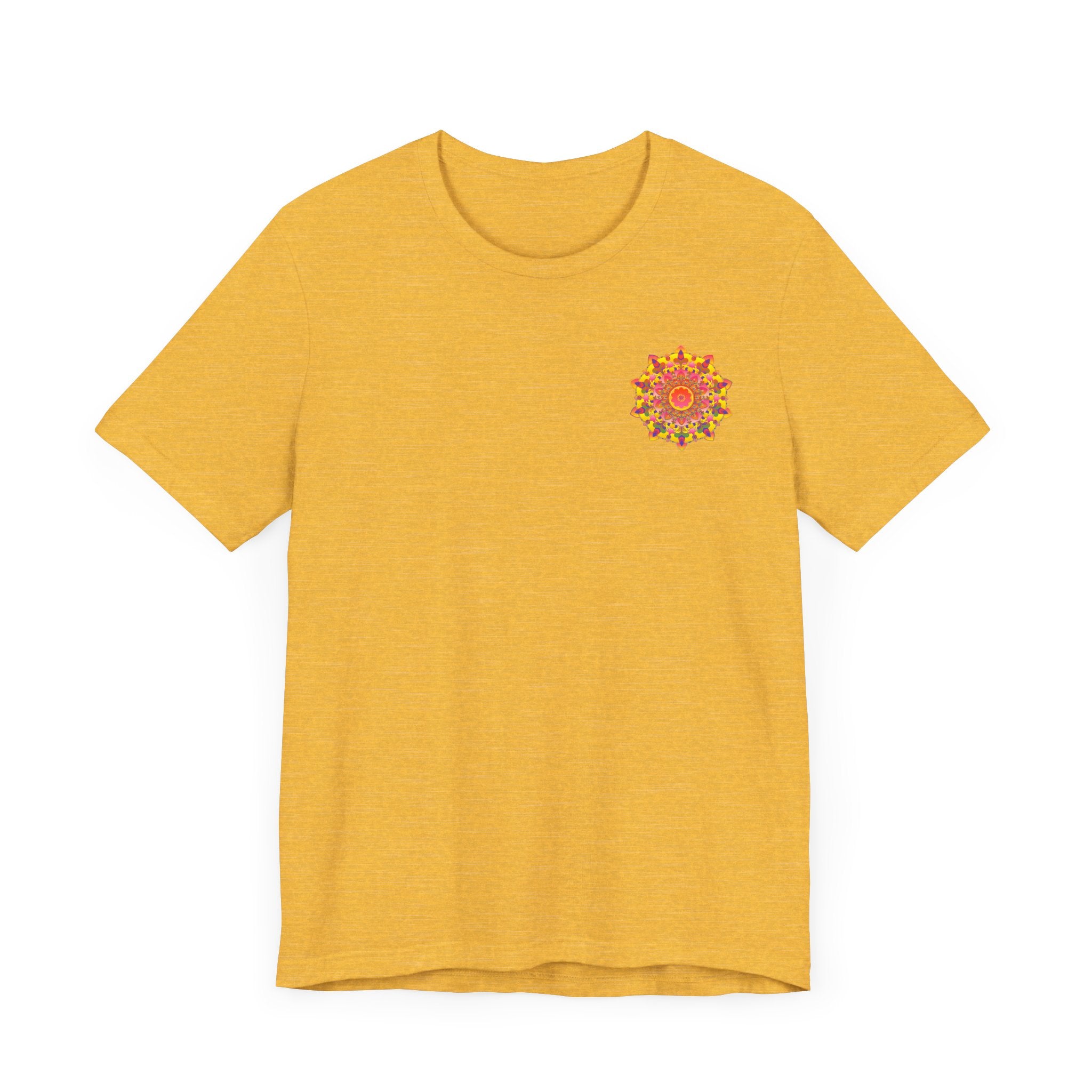 Vibrant mandala tee with intricate floral and geometric designs representing spiritual peace and harmony