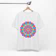 Vibrant and intricate mandala design t-shirt featuring psychedelic art in a variety of bright colors