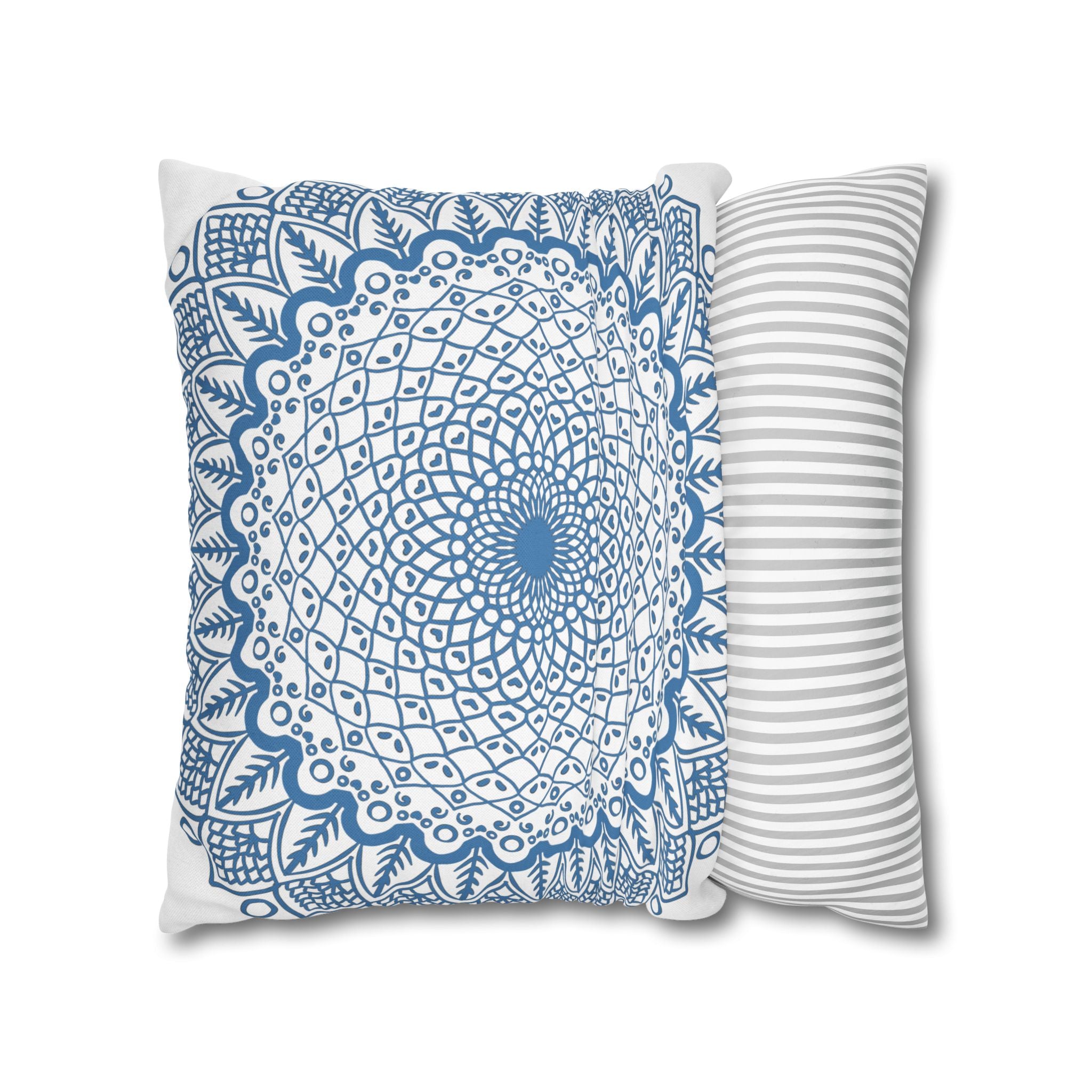 Beautiful handmade steel blue mandala art pillowcase with intricate design