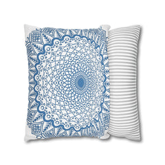 Beautiful handmade steel blue mandala art pillowcase with intricate design
