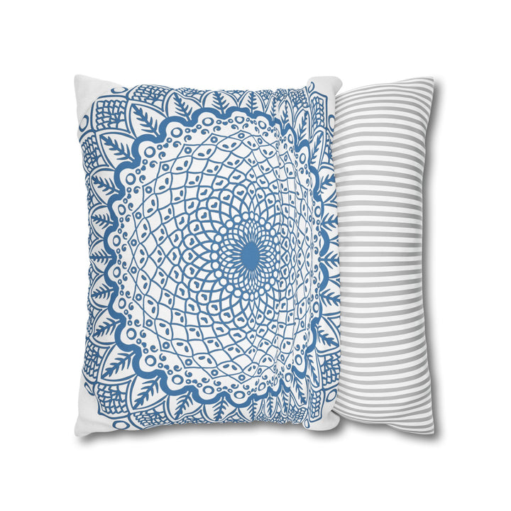 Beautiful handmade steel blue mandala art pillowcase with intricate design