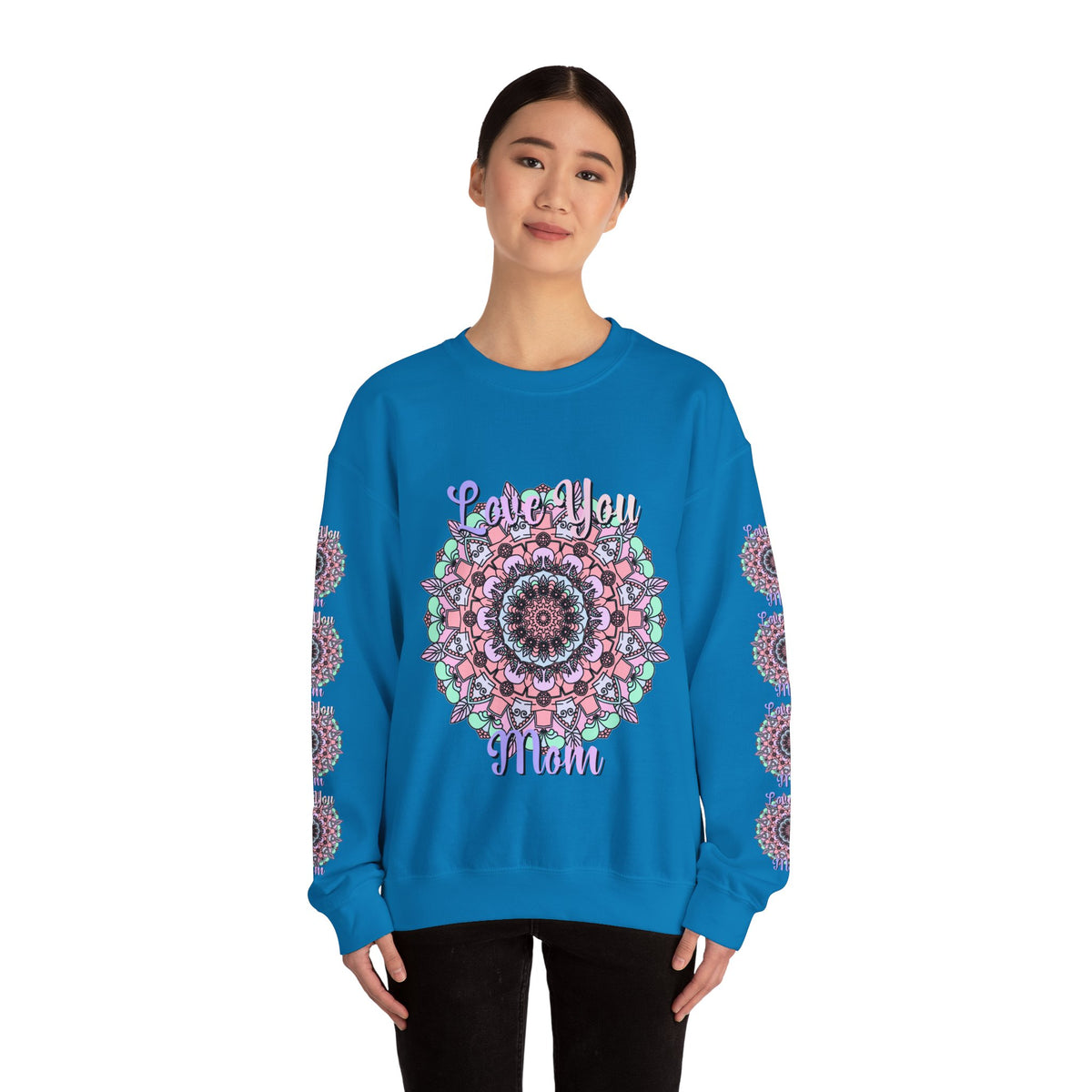 Felpa girocollo ispirata al mandala per mamme in tenui colori pastello