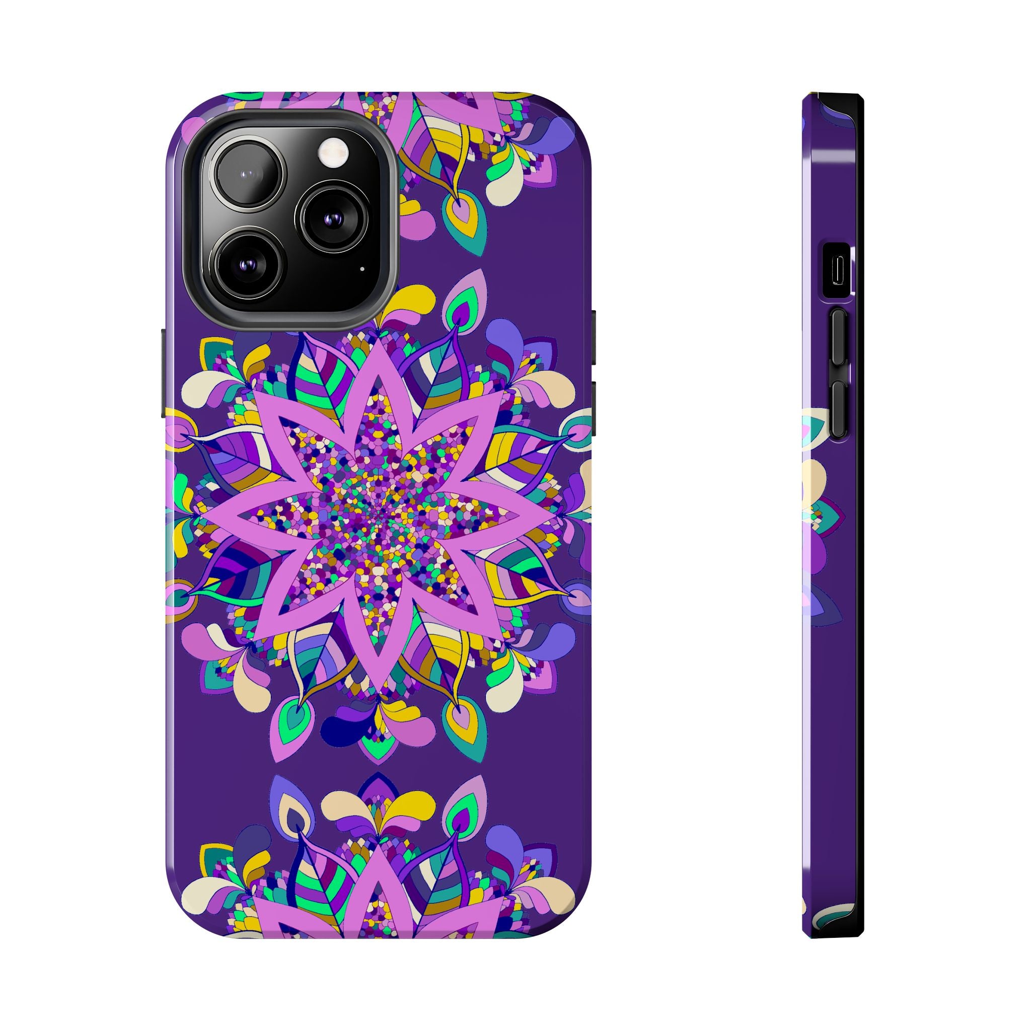 Hand drawn purple Mandala Art phone case designed for iPhone X/XS