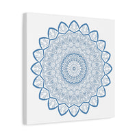 Handmade Steel Blue Mandala Design Wall Art on Matte Canvas, Stretched, 125 Frame