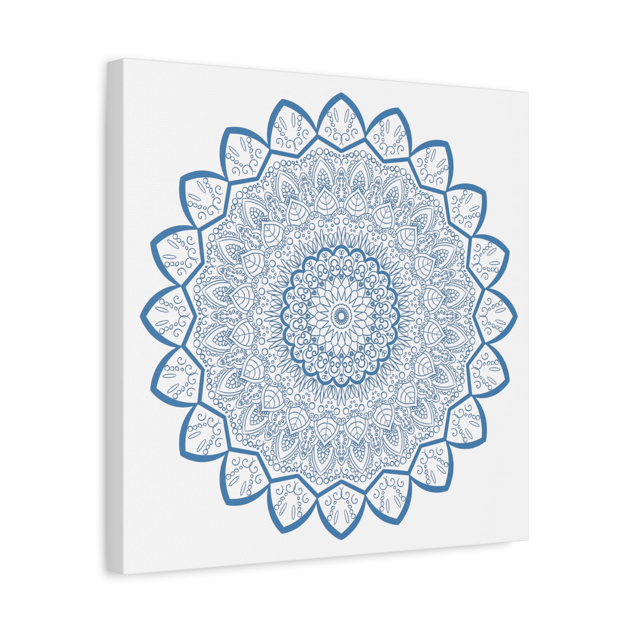 Handmade Steel Blue Mandala Design Wall Art on Matte Canvas, Stretched, 125 Frame