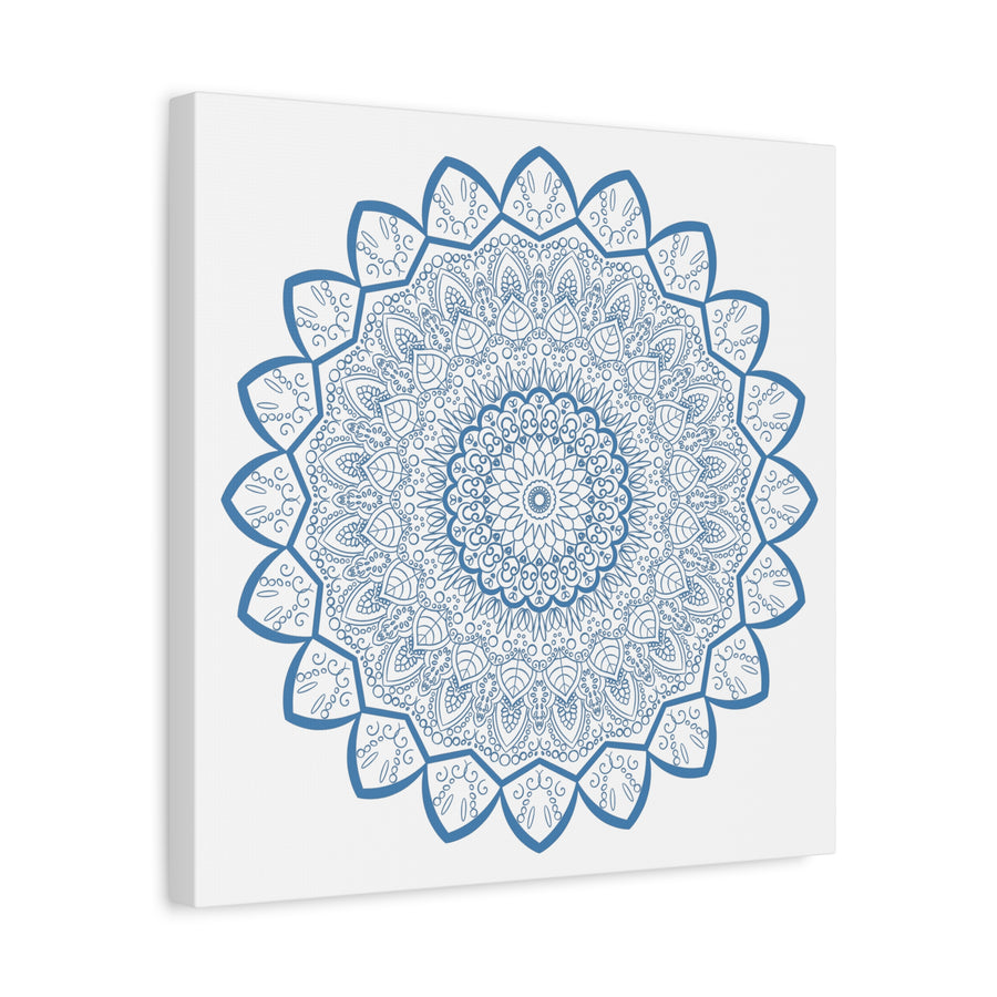 Handmade Steel Blue Mandala Design Wall Art on Matte Canvas, Stretched, 125 Frame