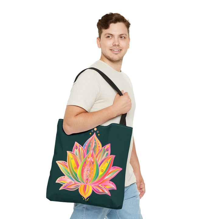 Beautiful mandala lotus tote bag with intricate floral design and vibrant colors