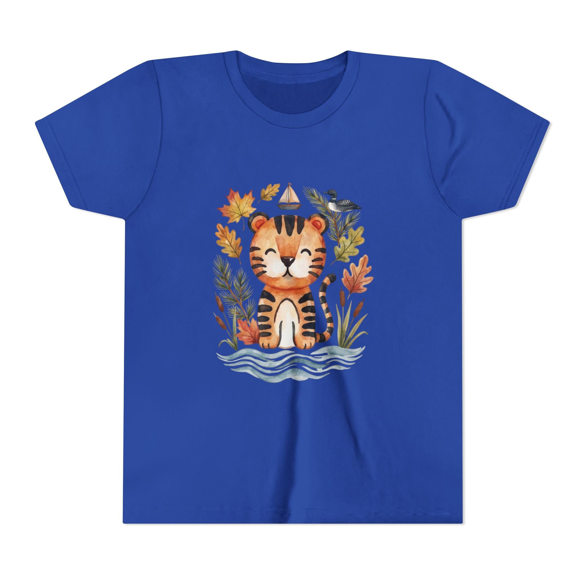 Kids Tiger Lake Ontario Tee — Watercolor Autumn Sailboat & Leaves Youth Short Sleeve Tee
