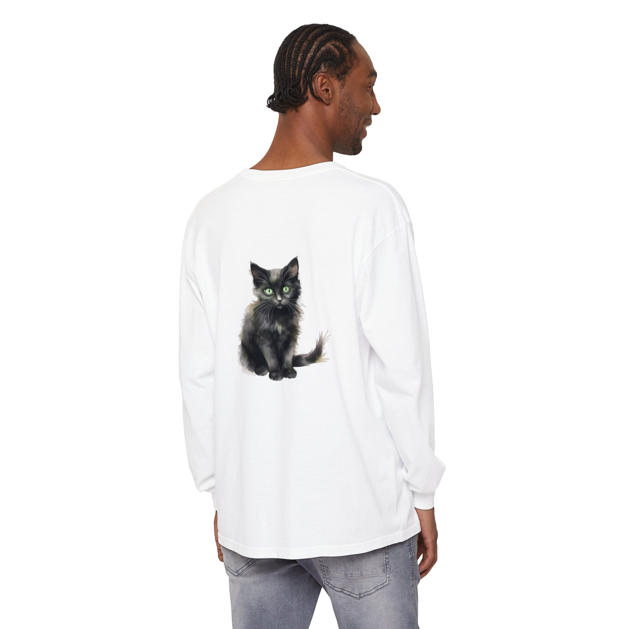 Black Cat Watercolor T-Shirt with Green Eyes, Stylish and Unique Fashion Statement for Cat Lovers and Animal Enthusiasts