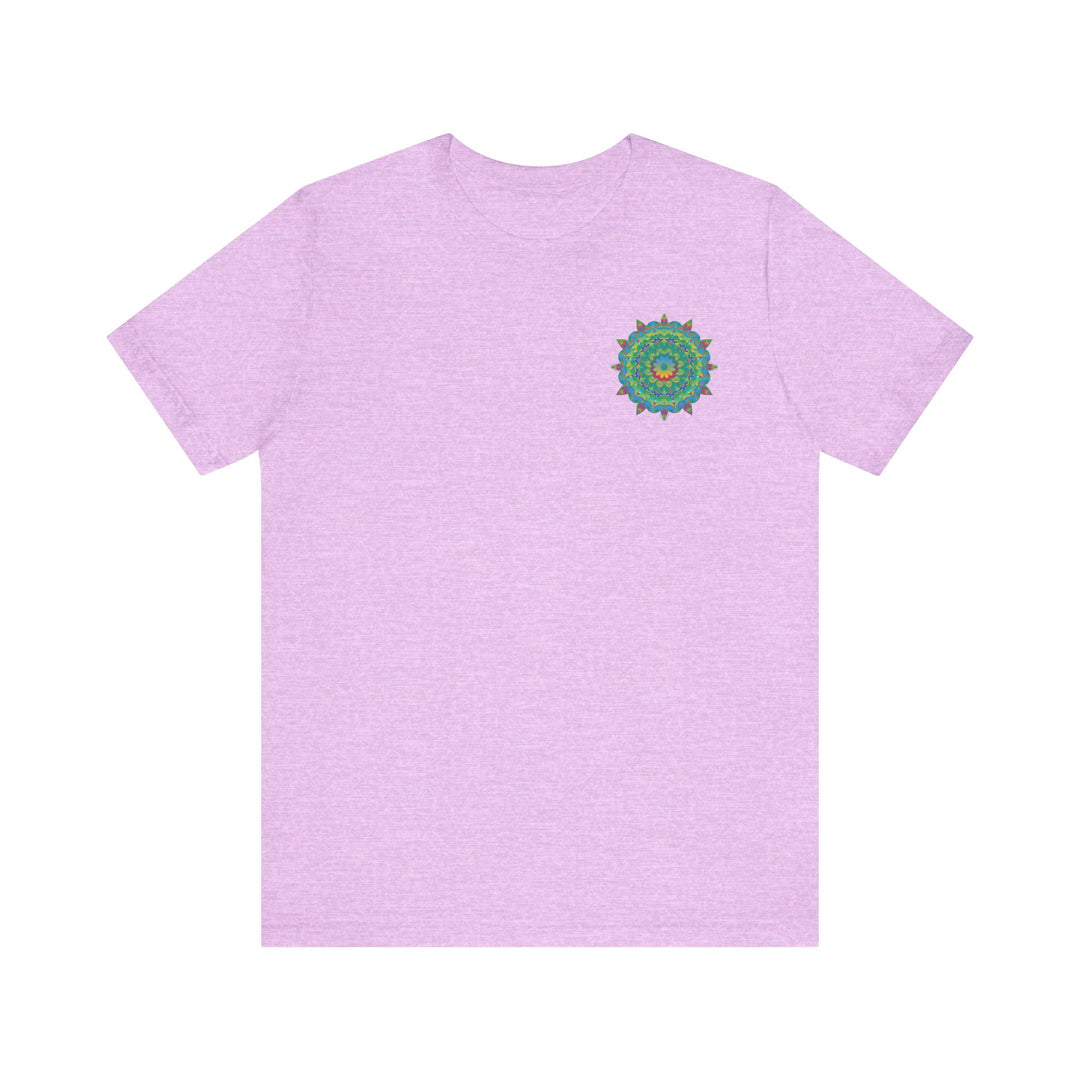 A colorful mandala tee featuring intricate designs symbolizing spiritual peace and harmony