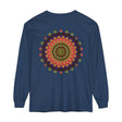 Vibrant and detailed long sleeve t-shirt with intricate mandala design in multiple colors