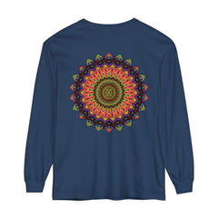 Vibrant and detailed long sleeve t-shirt with intricate mandala design in multiple colors