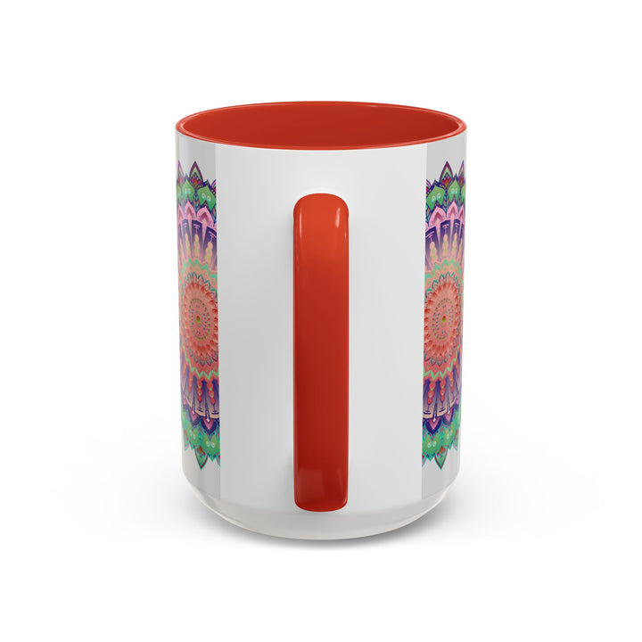 Beautifully handcrafted ceramic mug with intricate mandala floral pattern in vibrant colors