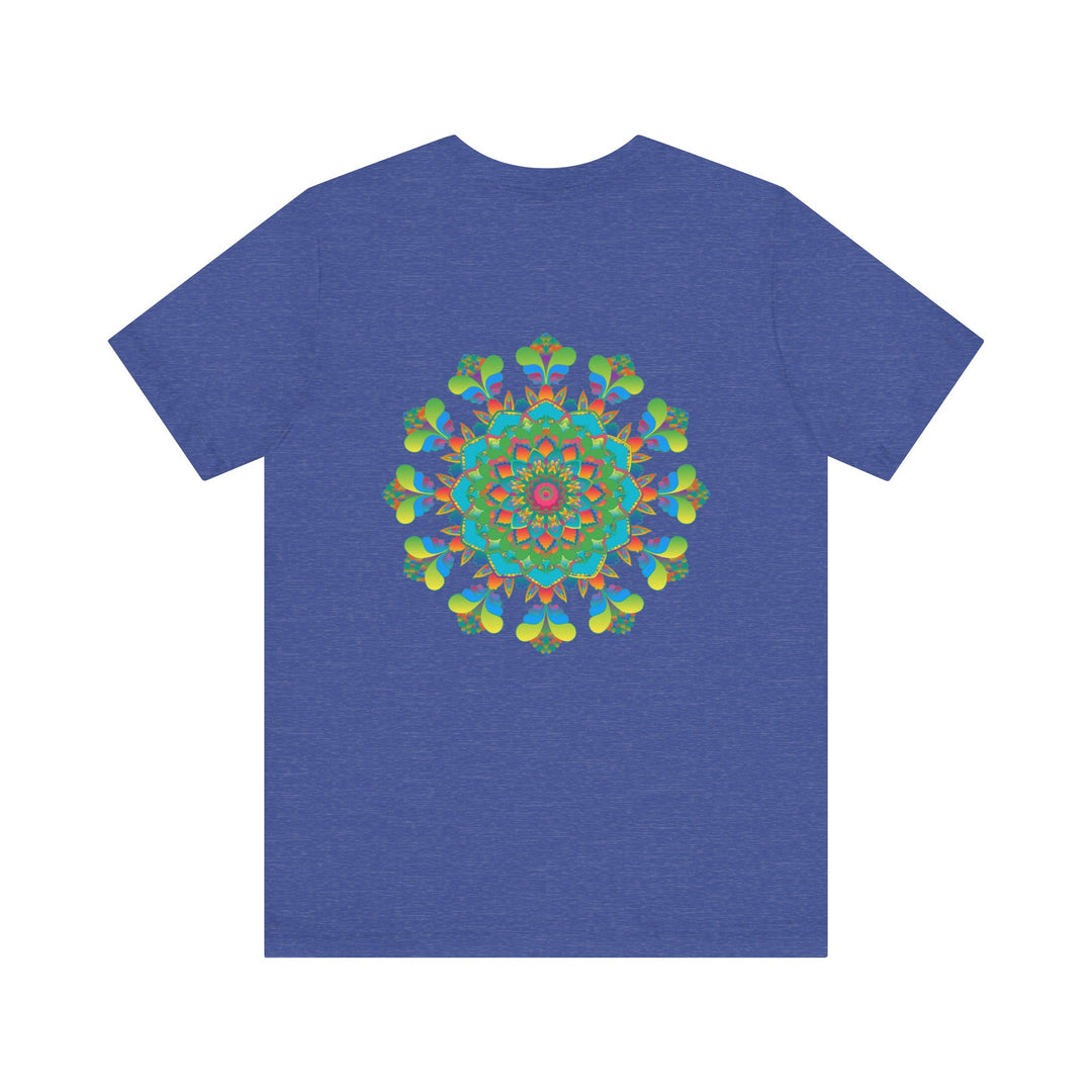 Colorful and intricate psychedelic mandala design on a t-shirt, exuding spiritual vibes and positive energy, perfect for those seeking a unique and vibrant fashion statement