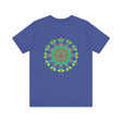 Colorful and intricate psychedelic mandala design on a t-shirt, exuding spiritual vibes and positive energy, perfect for those seeking a unique and vibrant fashion statement