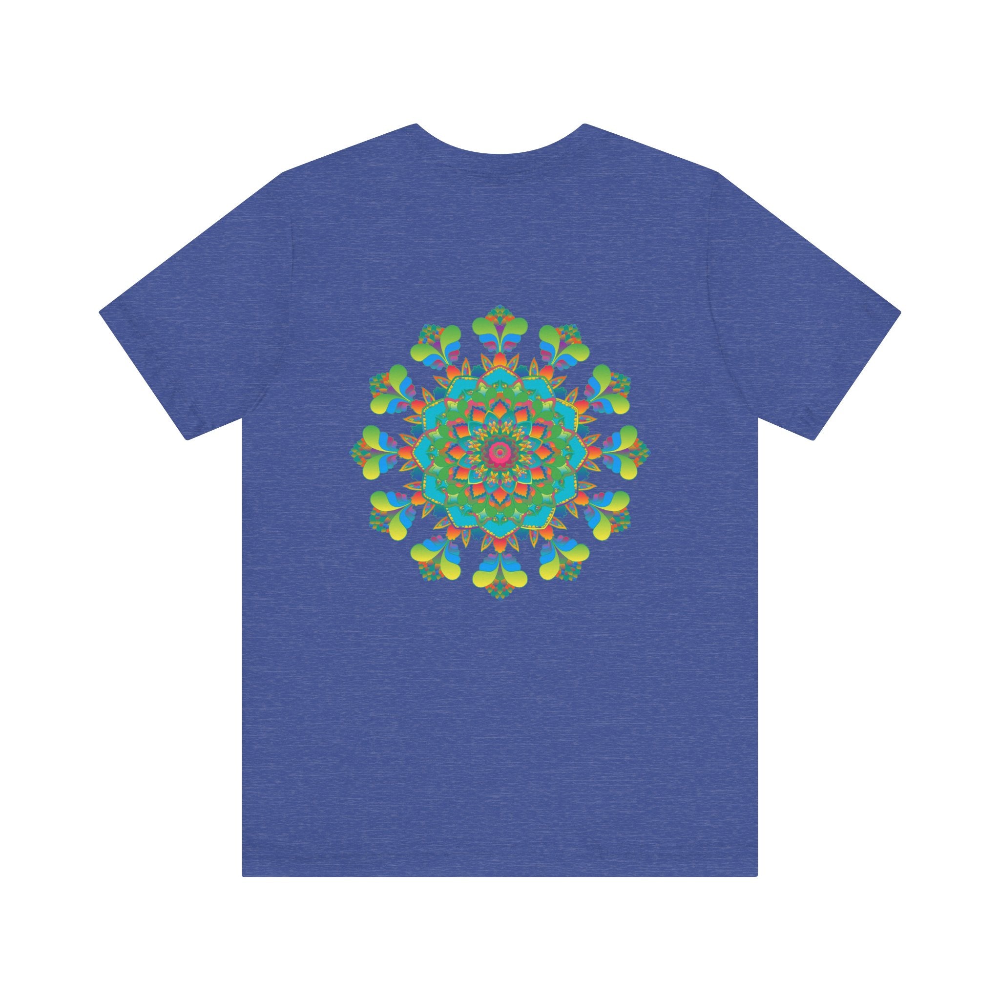 Colorful and intricate psychedelic mandala design on a t-shirt, exuding spiritual vibes and positive energy, perfect for those seeking a unique and vibrant fashion statement