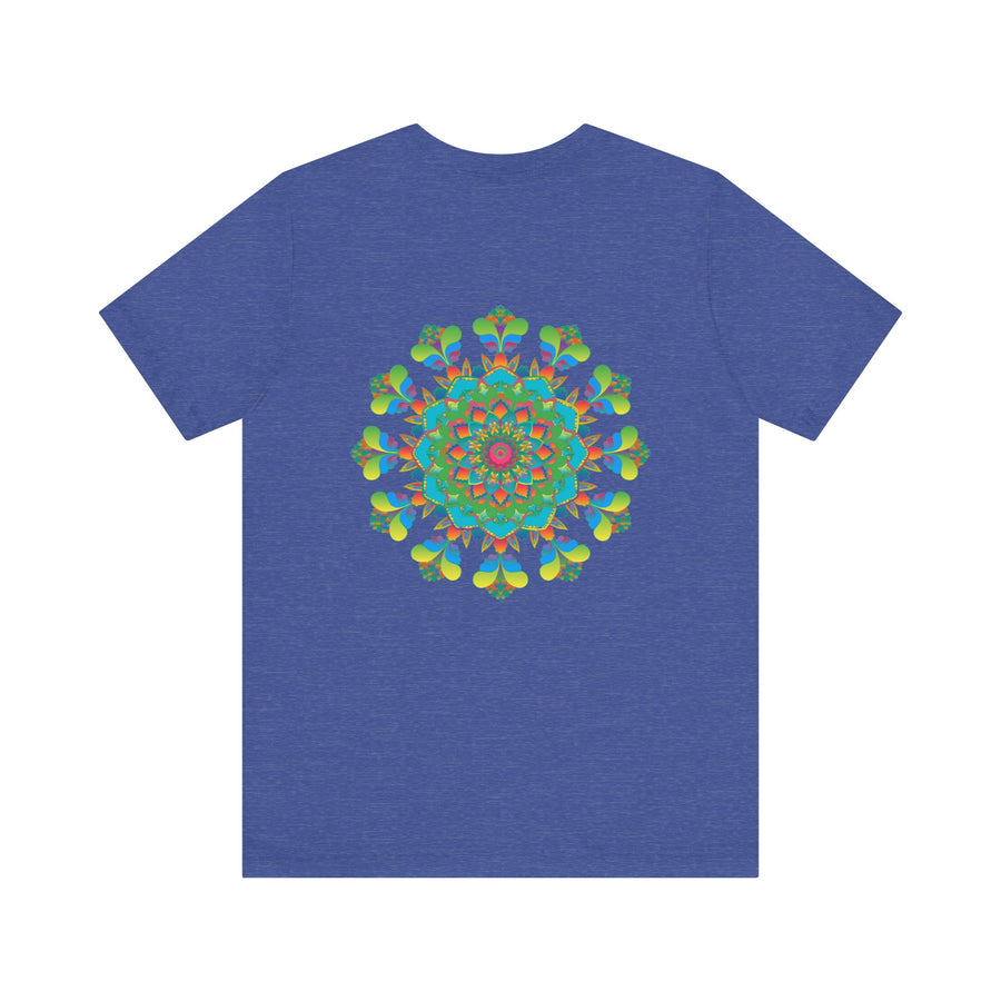 Colorful and intricate psychedelic mandala design on a t-shirt, exuding spiritual vibes and positive energy, perfect for those seeking a unique and vibrant fashion statement