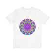 Beautiful purple and green mandala tee with intricate and detailed design