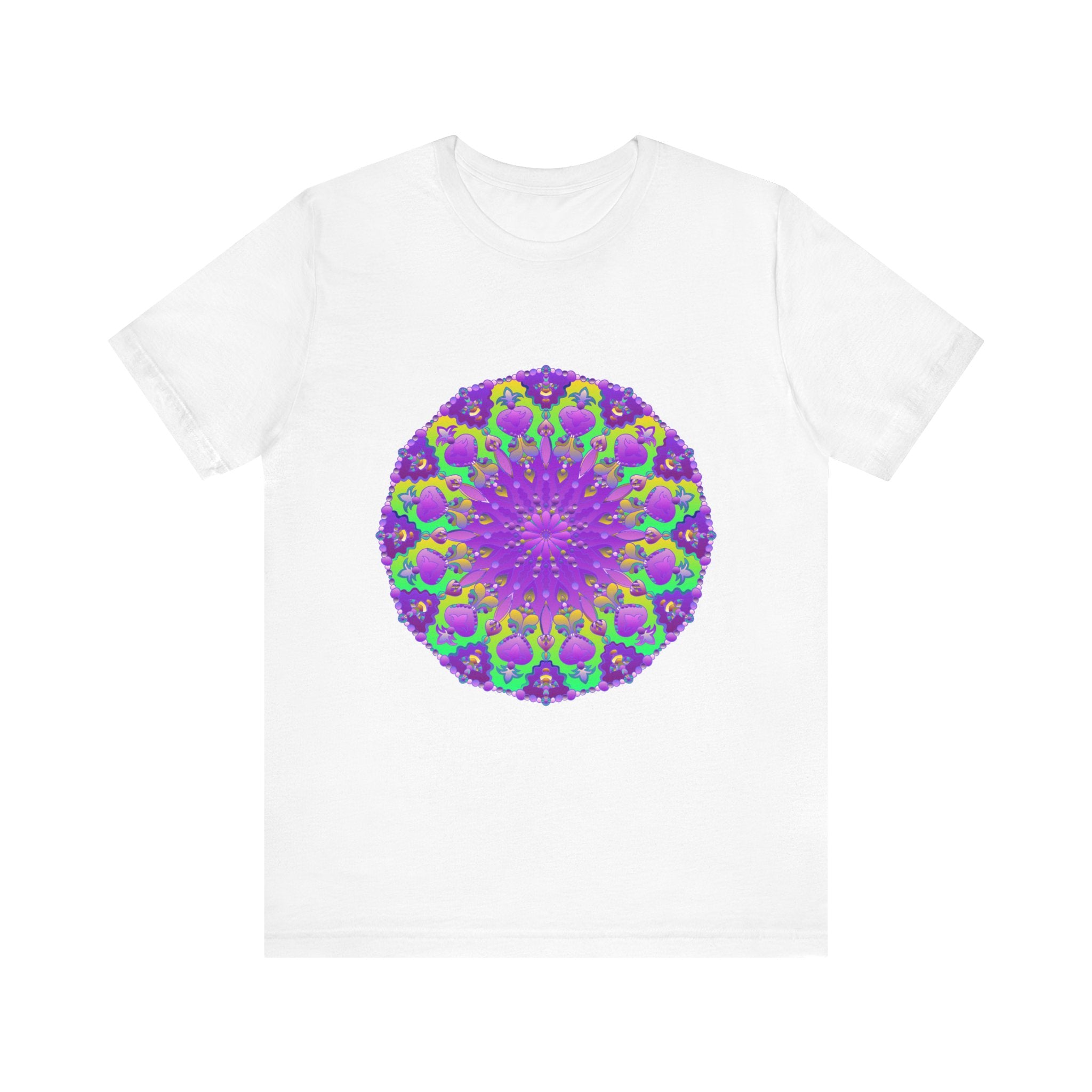 Beautiful purple and green mandala tee with intricate and detailed design