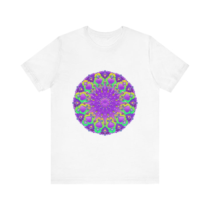 Beautiful purple and green mandala tee with intricate and detailed design