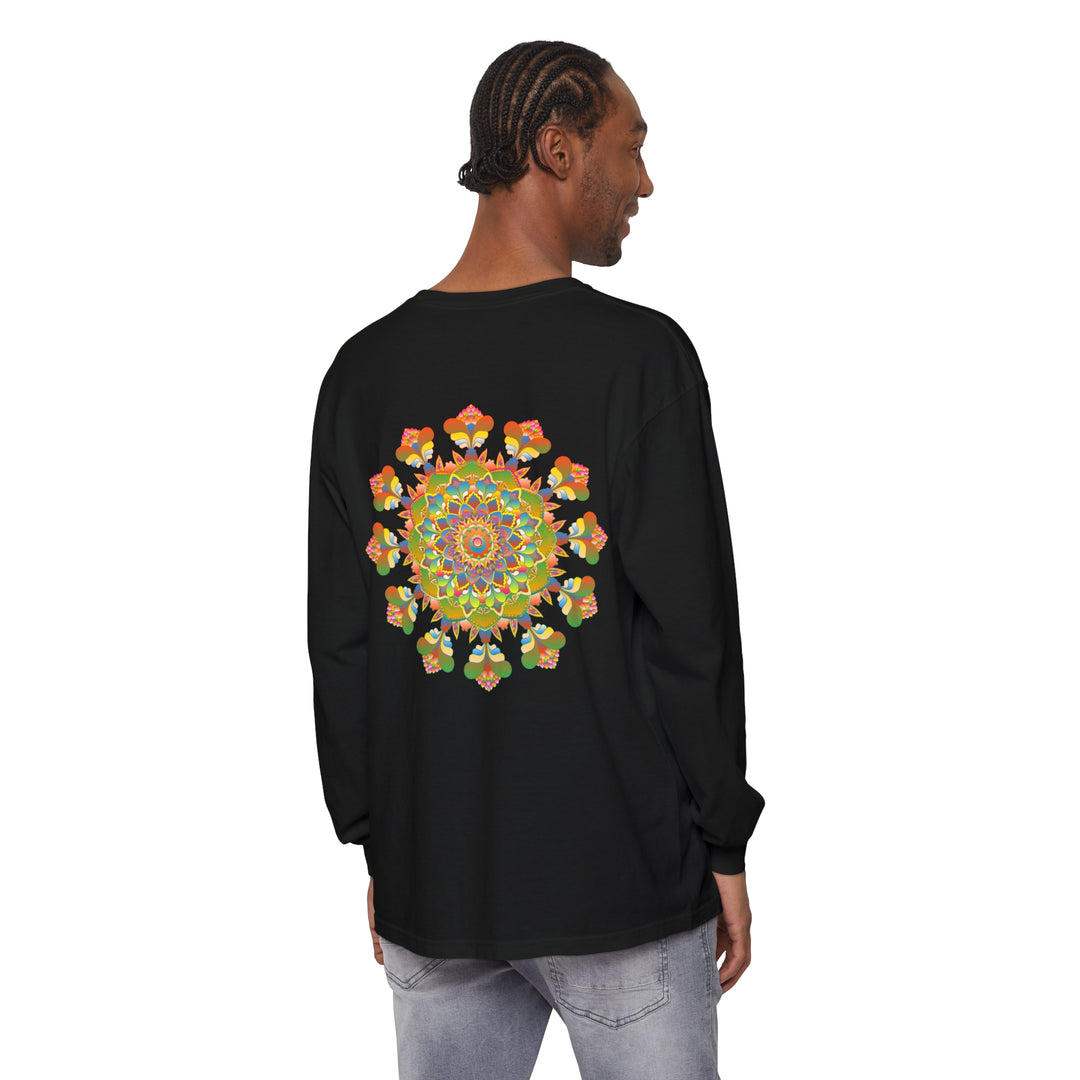 Vibrant mandala long sleeve t-shirt with colorful art and intricate patterns