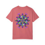 Unisex mandala t-shirt made with 100% ring-spun cotton, featuring hand-drawn mandala art and garment-dyed for extra comfort