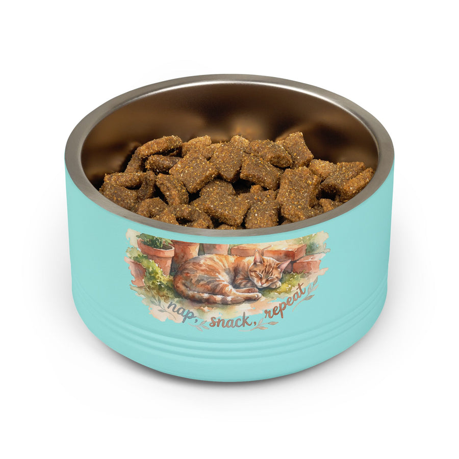 18oz Ceramic Pet Bowl — Watercolor Ginger Cat "Nap. Snack. Repeat."