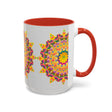 Beautiful ceramic mug with a vibrant floral mandala design, perfect for enjoying your favorite hot beverage